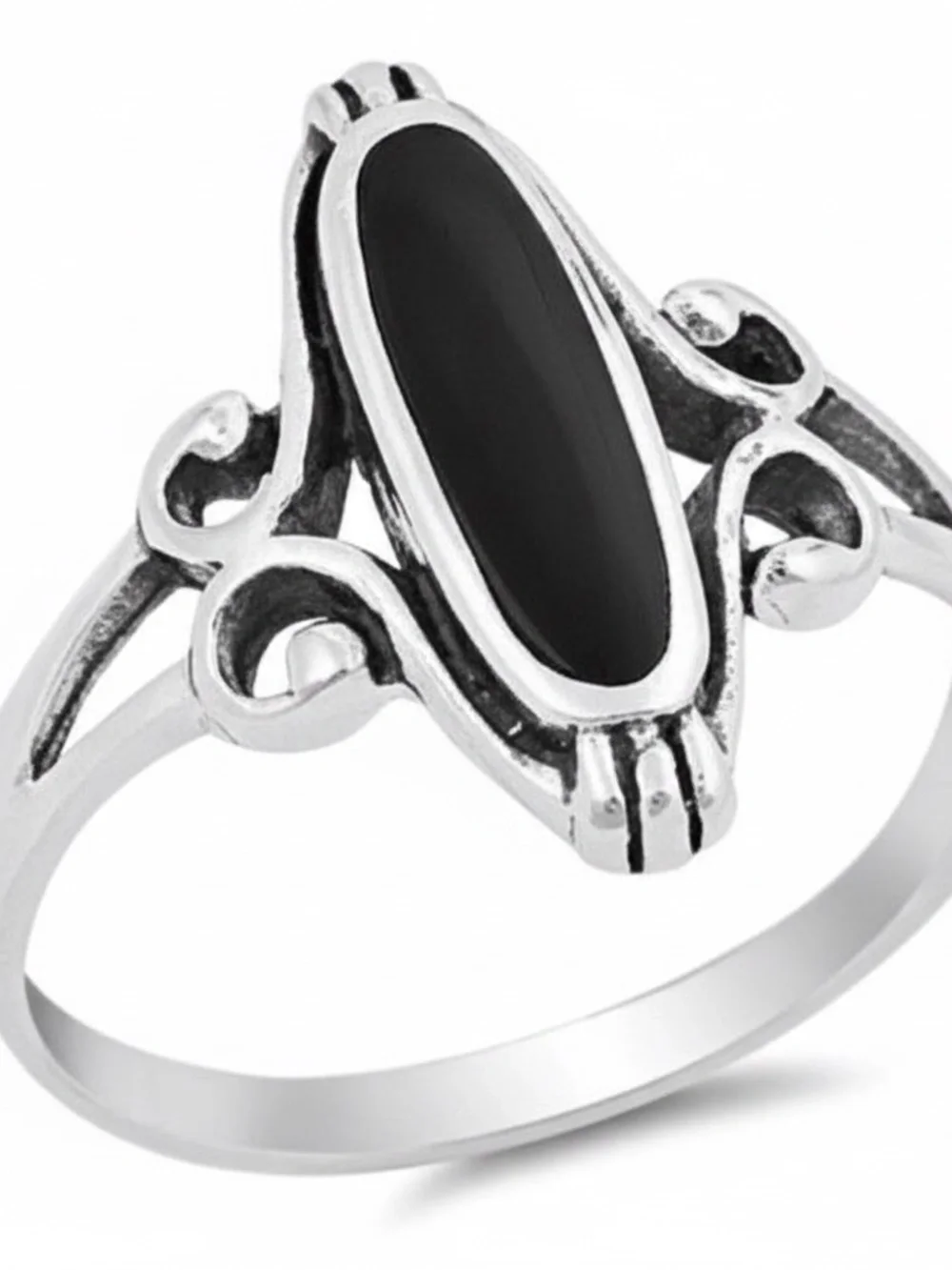 Womens Sterling Silver 925 Black Onyx Oval Ring Size 7